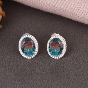Round Cut Braided Twist Small 925 Sterling Silver Stud Alexandrite Oval Earring - Picture 1 of 6