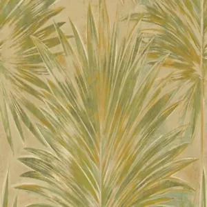 Green and Golden Lanai Tropical Palms on Metallic Unpasted Wallpaper HT70904 - Picture 1 of 2