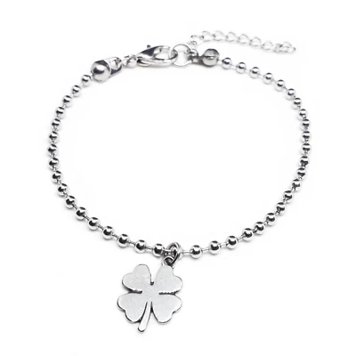 Bracciale Quadrifoglio ACCIAIO portafortuna con ciondolo Uomo Donna braccialetto - Immagine 1 di 4