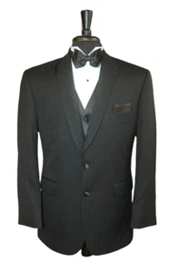 Very Nice D.J. Black 2 button European Shawl Striped Tuxedo Wool Coat TUXXMAN - Picture 1 of 6