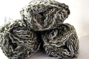 5 x 50gm balls - BLACK & GREY VARIGATED with Gold Lurex - PANDA 'VENUS" 12 ply - Picture 1 of 2