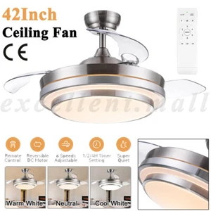 42'' Ceiling Fan with 3 Colors LED Light Retractable Blade and Remote Control Z - Picture 1 of 12