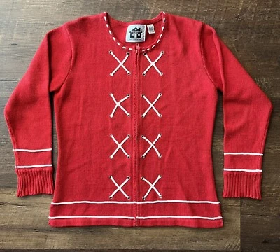 Suéter Tejido Libro de Cuentos PEQUEÑO Nantucket Shore Rojo Blanco Tema Náutico ¡BONITO! Foto 1 de 4