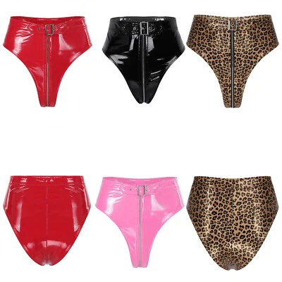 Women Shiny Leather Wet Look Zipper Crotch Hot Pants Booty Shorts Clubwear UK