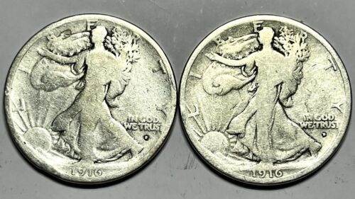 1916 S & D Walking Liberty Half Dollars (You Will Receive These Exact Two Coins)