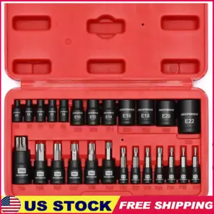 25 Piece Torx Bit Socket Set Star Bits E-Torx Sockets Mechanic Tool Set New - Picture 1 of 8