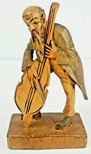 Figura de músico de madera tallada a mano Anri bajista de colección 6" Italia - Imagen 1 de 6