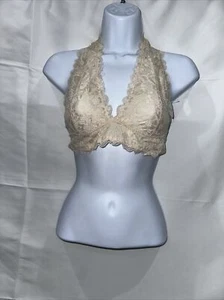 JOJOANS Floral Lace Halter Bra Bralette Top Unpadded Wirefree Bra - Beige - Picture 1 of 6