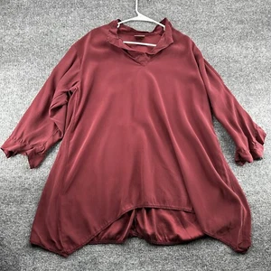 URU Tunika Top Damen One Size M/L Marroon Seide Tunika Kragen Pullover Lagenlook - Bild 1 von 12