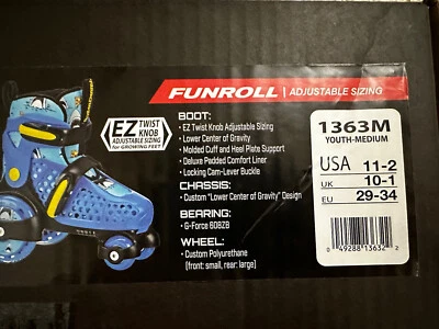 New Roller Derby Adjustable FunRoll Kids Skates Youth Medium size 11-2.  1363M - Image 1 of 3