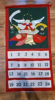 Calendario de Adviento Ángel de Navidad Vintage Colgante en la Pared Bolsillos de Cuenta Regresiva  Foto 1 de 4