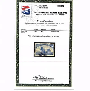 AUSGEZEICHNETES ORIGINAL SCOTT #233 F-VF GEBRAUCHT ULTRAMARIN COLUMBIAN EXPO PSE CERT - Bild 1 von 3