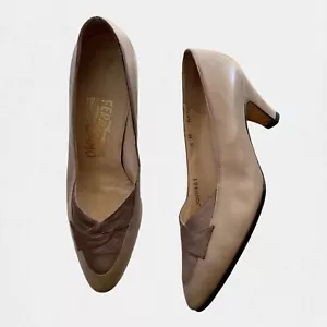 Salvatore Ferragamo Italy Tan Beige Nubuck Leather Suede Pumps Size 6 B - Picture 1 of 11