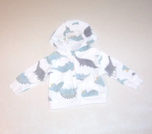 Infant Boy's Carter's White with Dinosaur Print Hood Cotton Knit Jacket 6 Months - Picture 1 of 2