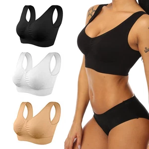Seamless 3 Pack Women's Sports Bras with Removable Pads, Plus Size XXL - Picture 1 of 12