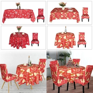 Tablecloth Table Cloths Chair Covers Set Red Gold Christmas Dining Home X'mas - Picture 1 of 41
