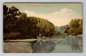 Postal de recuerdo antigua de Lyon IA-Iowa, entre las islas, vintage - Imagen 1 de 2