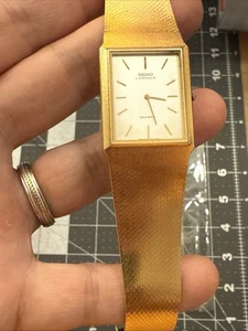 Seltene Gold Mesh Herren Seiko LASSALE Uhr Ultra Dünn Tank 6730-5049 Neue Batterie - Bild 1 von 12