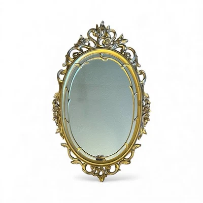 Espejo de pared vintage Syroco ornamentado dorado rollo Hollywood Regency MCM 29 x 18 pulgadas Foto 1 de 4