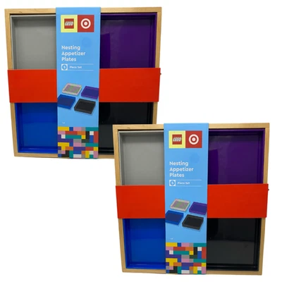 Lot Of 2 Lego Target Nesting Appetizer Plates 5 Piece Set New Wood Square Tray - Image 1 of 4
