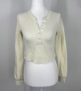 Skims Long Sleeve Waffle Knit Henley Size Small Top Cropped Oat - Picture 1 of 10