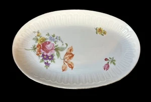 Henneberg Porzellan 1777 Germany Porcelain Floral Gilt Oval Dish. Pink Roses. - Picture 1 of 16