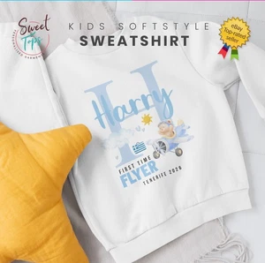 PERSONALISED FIRST TIME FLYER SWEATSHIRT - KIDS - CHILRENS - GIFT IDEA - Picture 1 of 6