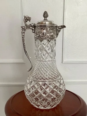 Antique Cut Glass and Repousse Silver-Plated Claret Jug  - Wine Decanter - c1890 - Image 1 of 4