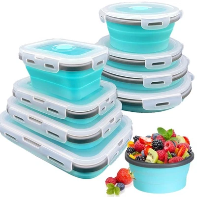 8 Collapsible Food Storage Containers With Lids, Rv Collapsible Bowls, Silico... - Image 1 of 4