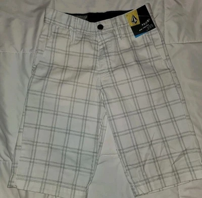 NUEVO CON ETIQUETAS Volcom Frickin Chino Corto Talla 24 Cuadros Blanco Nuevo con Etiquetas Foto 1 de 4