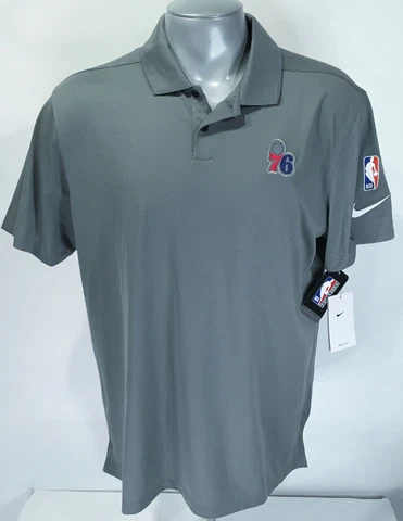 PHILADELPHIA 76ers Nike Dri-Fit L Large NWT Polo Gray Shirt NBA Authentics New Cover