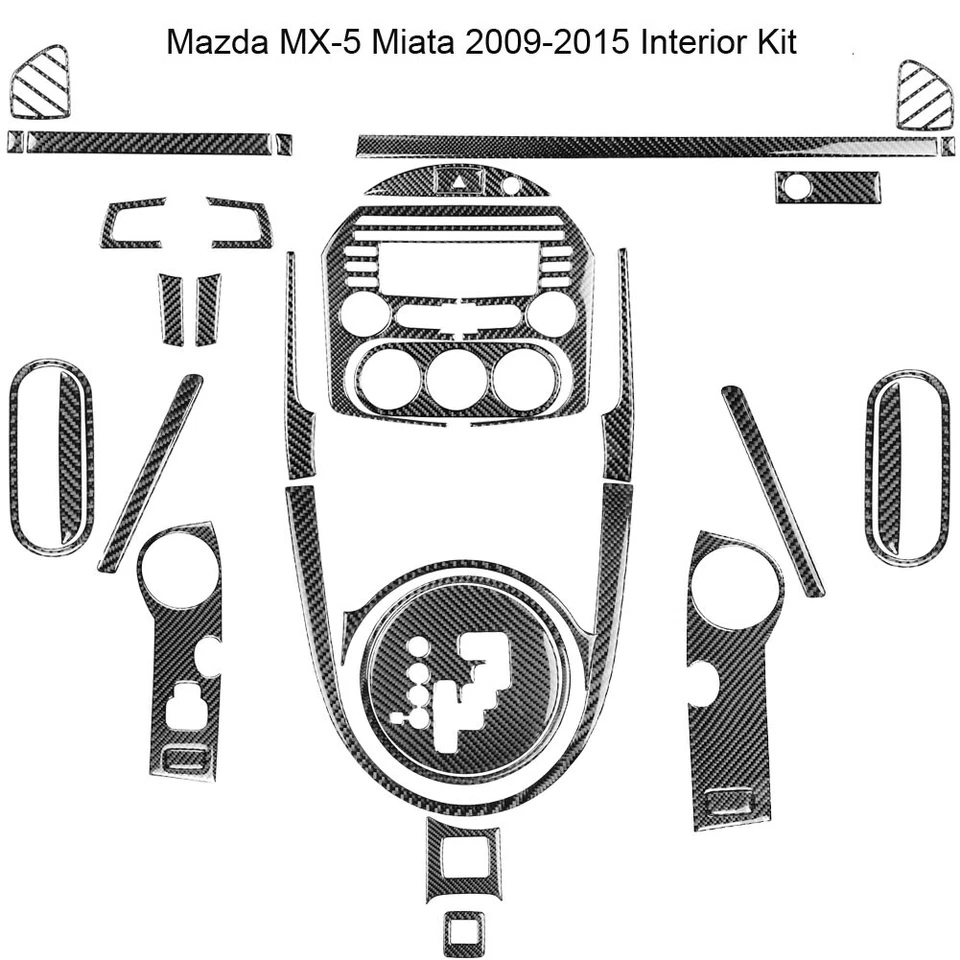 34Pcs For Mazda MX-5 Miata 2009-2015 Carbon Fiber Full Interior Kit Cover Trim - Image 1 of 4