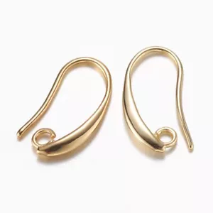 10 pcs Brass Earring Hooks with Horizontal Loop Real 18K Gold Plated 19x10x2mm - Picture 1 of 1