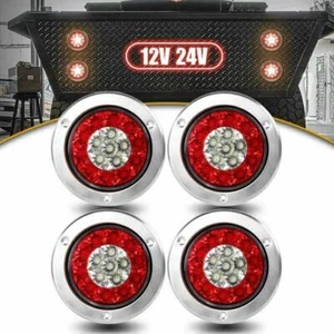 4X 4inch Round Red/White 16 LED Truck Trailer Brake Stop Turn Signal Tail Lights - Picture 1 of 12