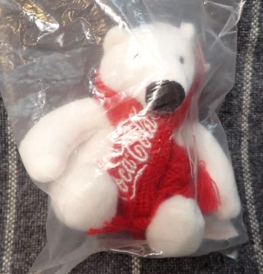 Coca Cola Plush Polar Bear with Red Scarf 4" Coke Promotional Toy - NEW - Image 1 of 4