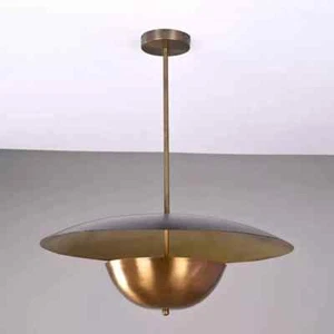 Vintage Brass Ceiling Disk Lamp Pendant Light Mid Century Modern Raw Brass Decor - Picture 1 of 6