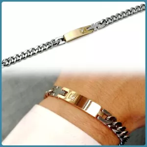 Bracciale da uomo in acciaio inox con catena braccialetto maglia piatta grossa - Foto 1 di 3
