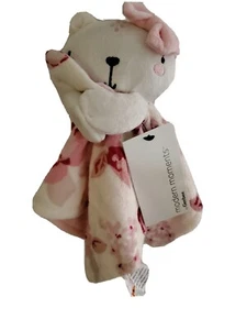 Gerber Modern Moments White Pink Rose Flower Bear Baby Blanket 12"×12" NWT'S  - Picture 1 of 9