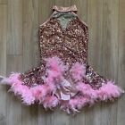 Weissman Dance Costume Outfit Medium Adult Pink Sequin Feather Skirt High Neck
