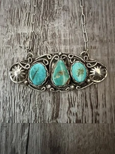 TURUQOISE ROYSTON CONCHO PENDANT ~STERLING~SIGNED *NOS* - Picture 1 of 10
