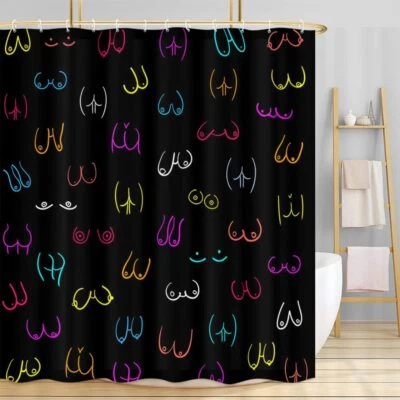 Colorful Funny Black Fabric Shower Curtain Extra Long 84 inch 72x72" Bathroom - Image 1 of 4