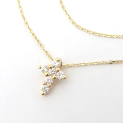 COLLAR COLGANTE CRUZ DIAMANTE NATURAL PEQUEÑO ORO AMARILLO MACIZO 14K 8mm VS-SI1 H Foto 1 de 4