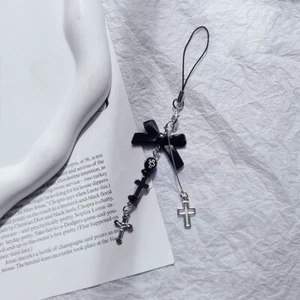 Goth Y2K Phone Strap Black Bowknot Phone Lanyard Key Holder Hanging Decor - Zdjęcie 1 z 5