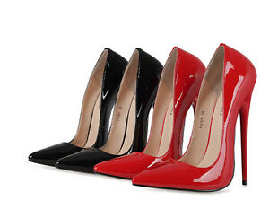 Womens 16cm Super High Heel Stiletto Patent Leather Pumps Pointy Toe Shoes Party