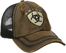 Ariat Mens Hat Baseball Cap Oilskin Logo Mesh Distressed Brown Black 15227133