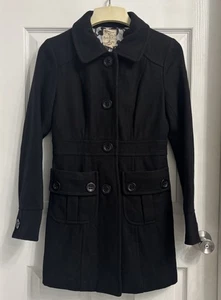 Tulle Black Button-Up Trench Coat Size Medium Wool Blend Warm City Chic Cozy - Picture 1 of 7