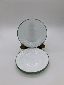 Vintage CORELLE Set Of 4 White Swirl Saucers With Light Green Trim 6-1/8” USA - Bild 1 von 12