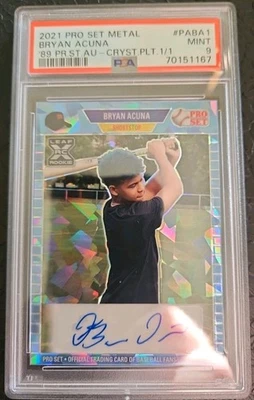 2021 Pro Set Metal Baseball #PABA1 Bryan Acuna Twins Auto 1/1 PSA 9 Platinum  - Image 1 of 2