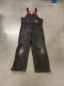Carhartt Duck Bib Overalls R04 40X30 Blk Quilted Double Knee Insulated Workwear - Picture 1 of 13