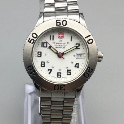 Reloj Militar Suizo Wenger Mujer 29mm Tono Plata Fecha Batería Nueva 6.75" Foto 1 de 4